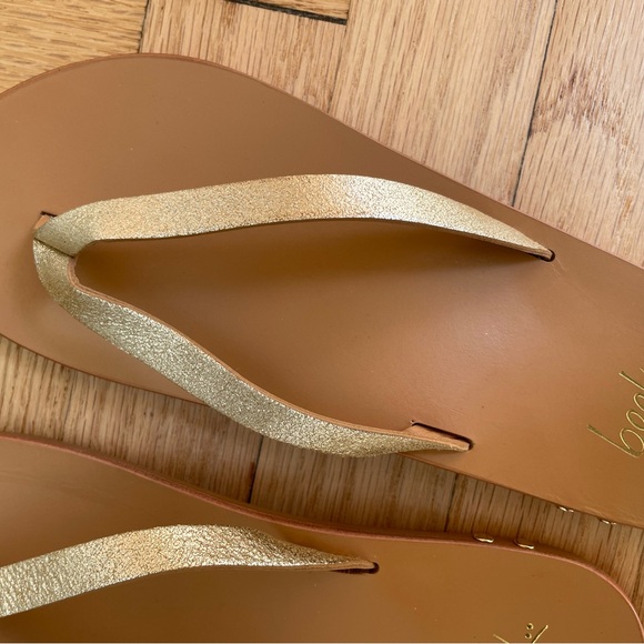 Beek Seabird Platinum/ Honey Leather Flip Flop Thong Sandals Size 7 - Picture 4 of 8